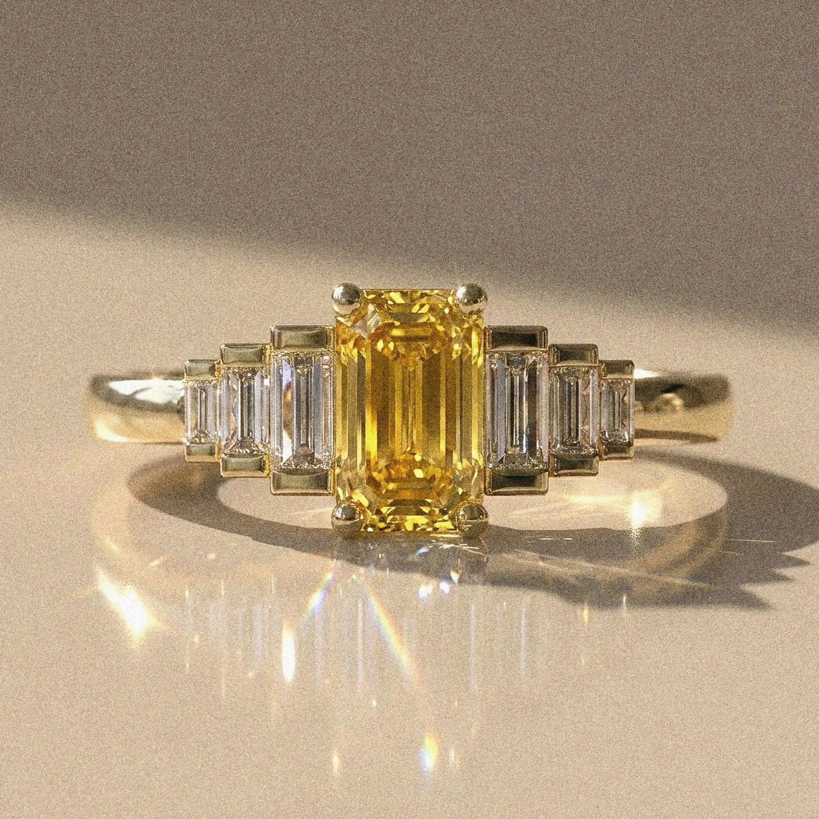 Lantana - Bague de fiançailles pierres taille émeraude et taille baguette