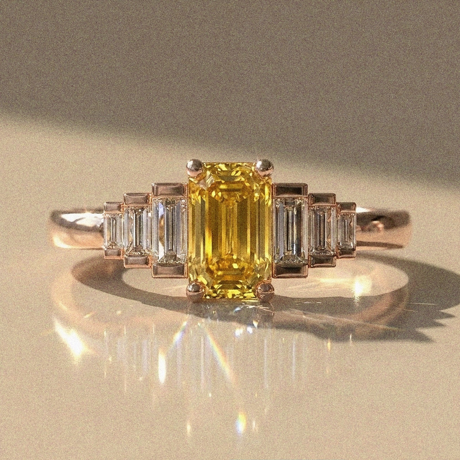 Lantana - Bague de fiançailles pierres taille émeraude et taille baguette