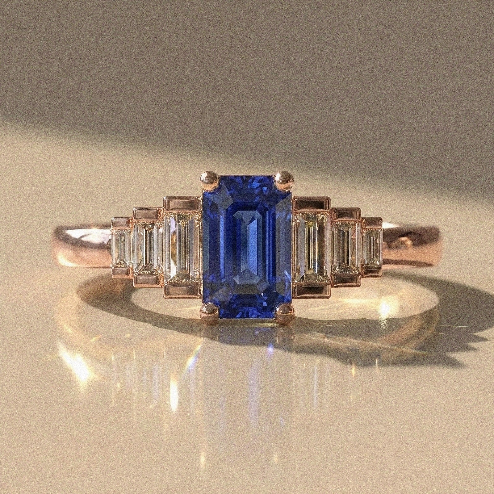 Lantana - Bague de fiançailles pierres taille émeraude et taille baguette