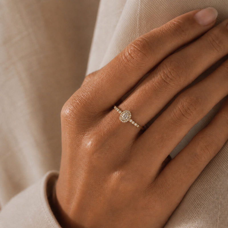 Abelia - Pave oval diamond engagement ring