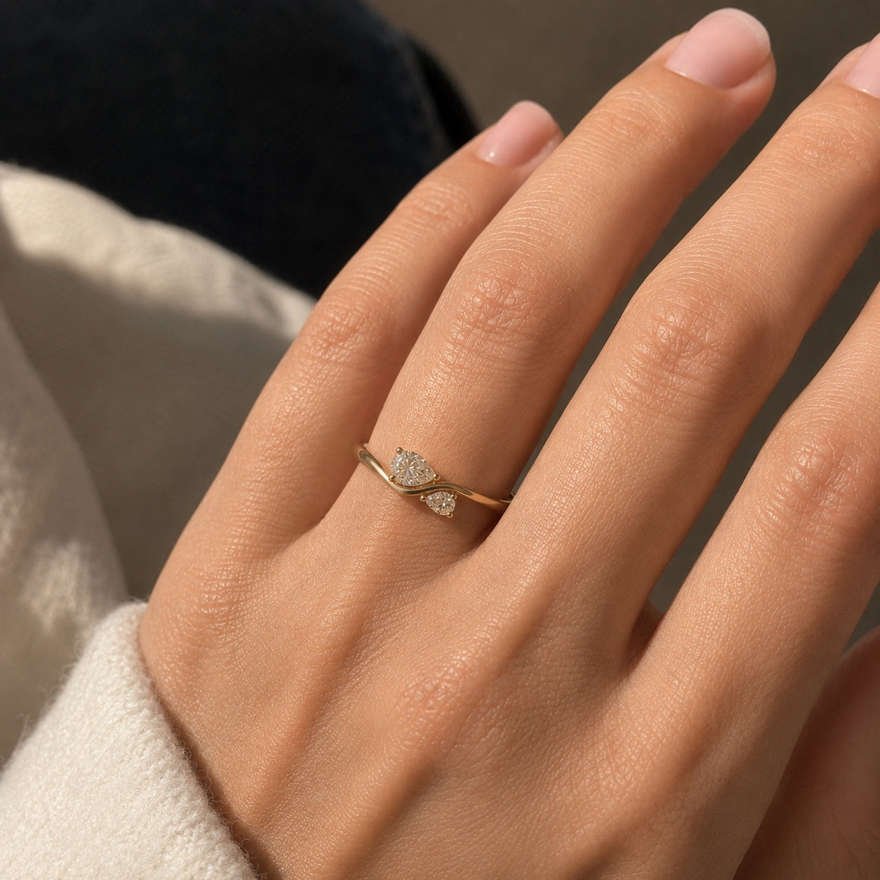 Paola - Bague de fiançailles toi&moi forme poire