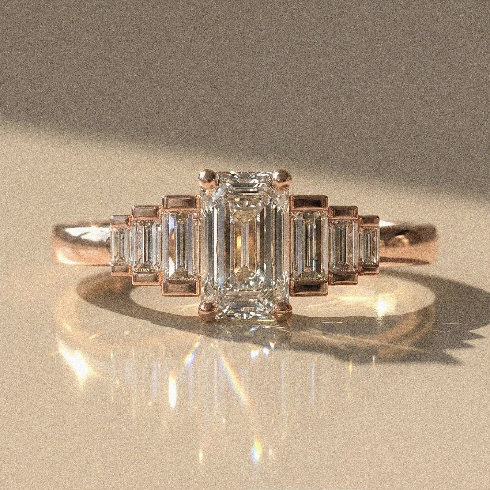 Lantana - Bague de fiançailles pierres taille émeraude et taille baguette