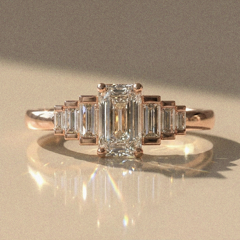 Lantana - Emerald and Baguette Cut Stone Engagement Ring