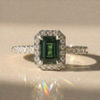 Adonia - Rectangular Step Cut Green Sapphire Engagement Ring with Halo