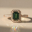 Adonia - Rectangular Step Cut Green Sapphire Engagement Ring with Halo
