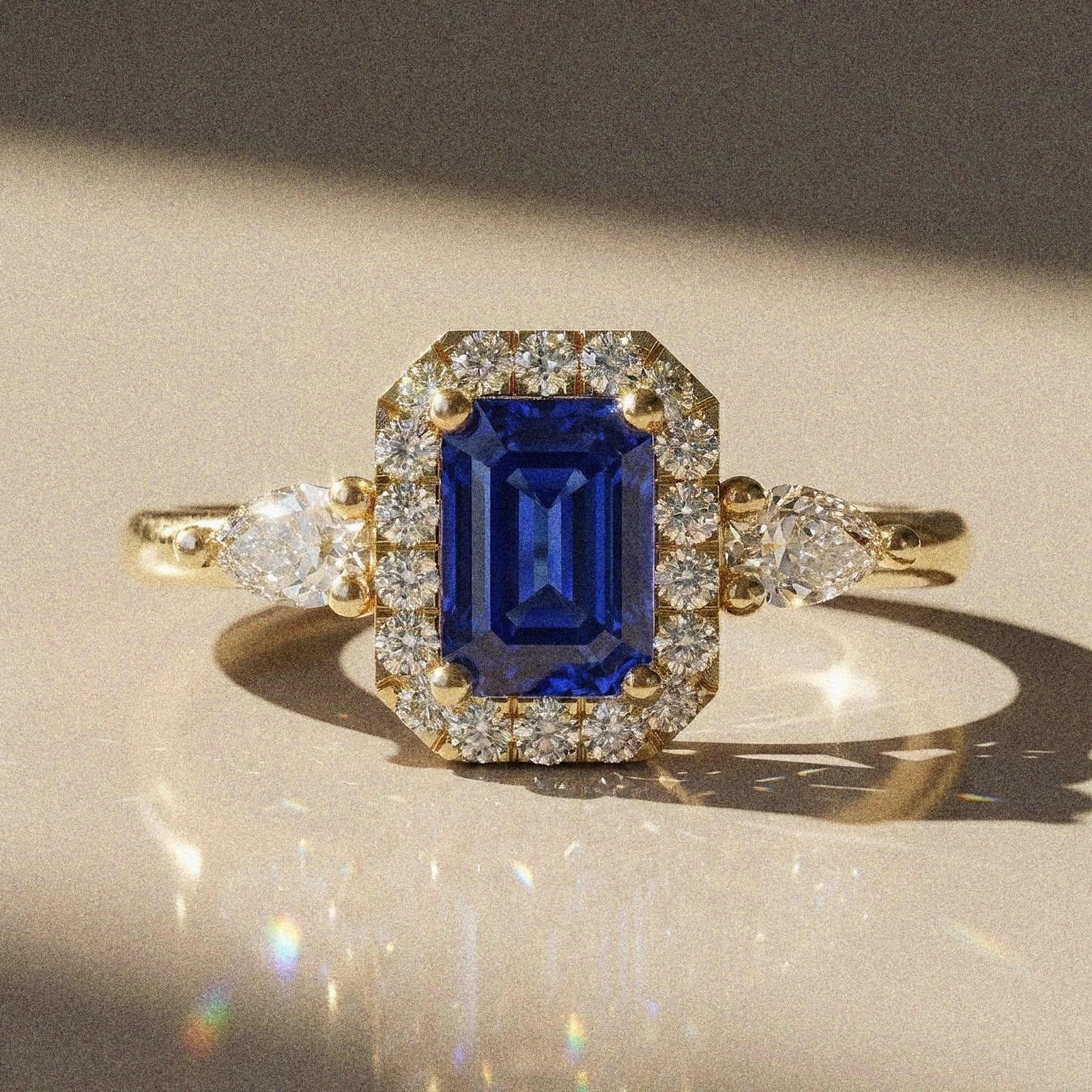 Mahonia - Bague de fiançailles pierre rectangle à pans coupés