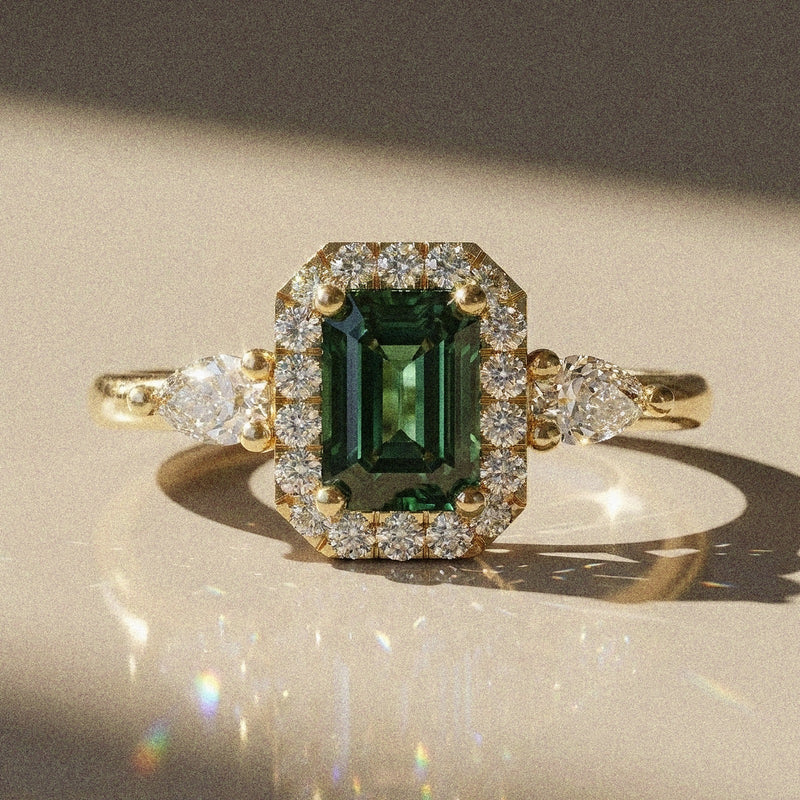 Mahonia - Rectangular stone engagement ring with cut corners